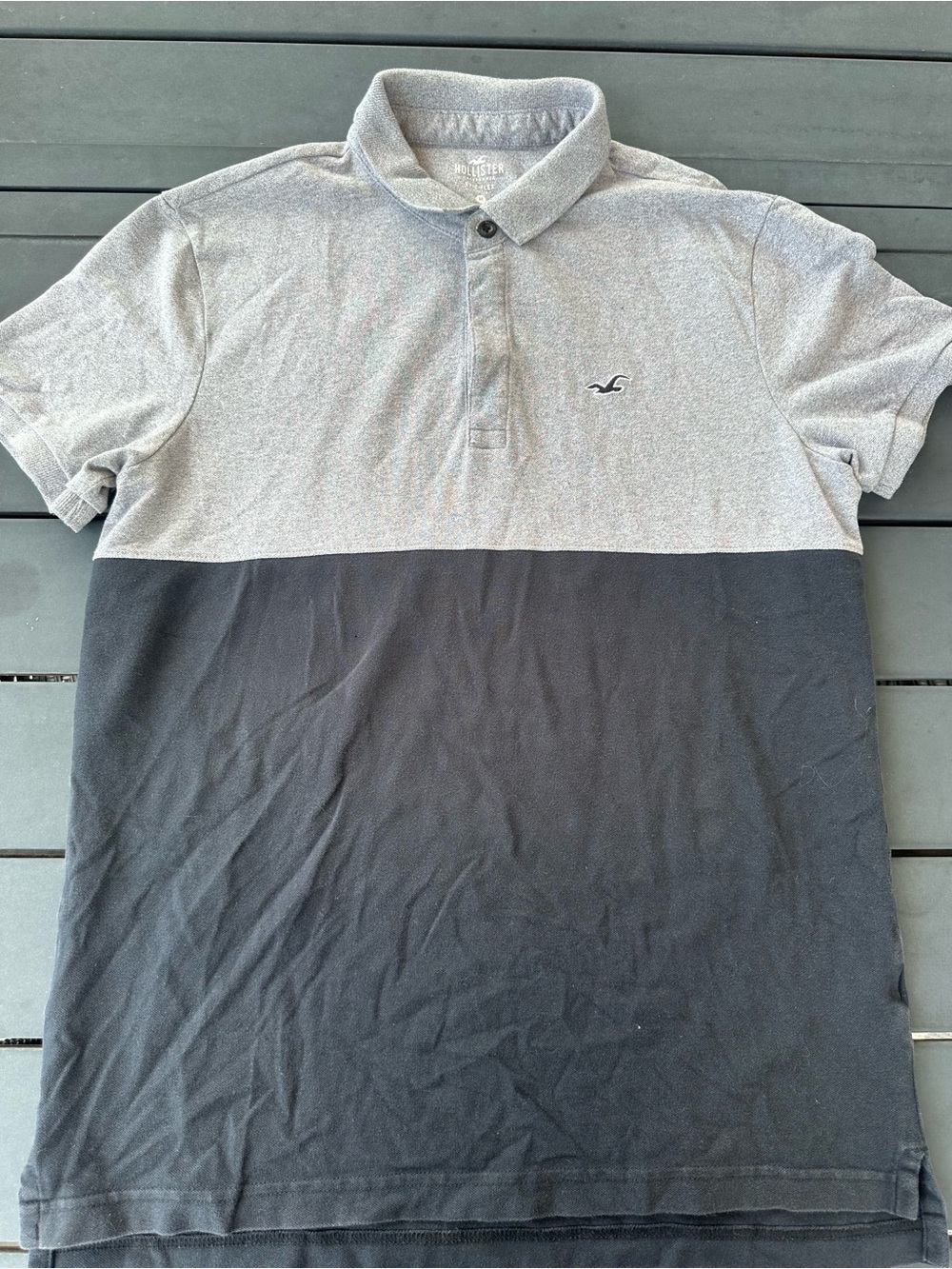 Hollister Two-Tone Heather Gray and Black Colorblock Polo